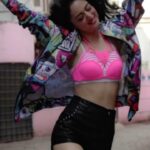 Sandeepa Dhar Instagram - Just...Because my Bomber is too cool for school 💥😛💁🏻‍♀️ 🎥 @dieppj MUA @sneharodricks Hair : @pevekarrupesh Styling @shru_birla Jacket :@yo_aatma —————————————————— #reels #reelsinstagram #reelitfeelit #bomber #jacket #fashion #ootd #pop #colours