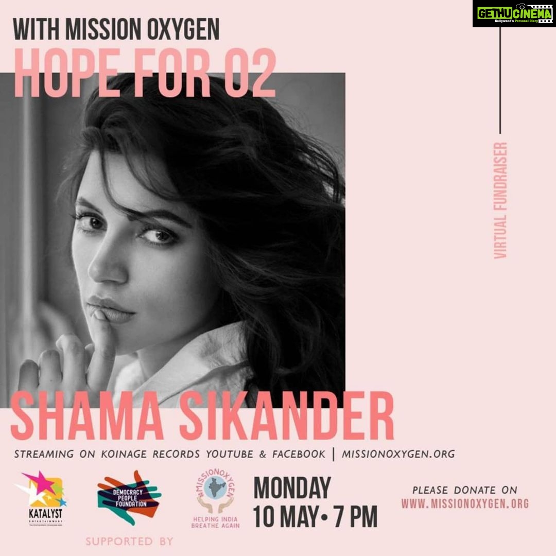 Shama Sikander Instagram - India is living its worst nightmare, and every day it breaks my heart to see people struggle for Oxygen. Come forward and join hands with @missionoxygenindia and help raise funds to meet the demand for oxygen in India. Reserve your Monday evening 7 pm for #HopeForO2 a fundraising event on the official website of missionoxygenindia, and become an active participant in curbing the crisis of shortage of oxygen. @missionoxygenindia @katalystworld @nitinaroraofficial