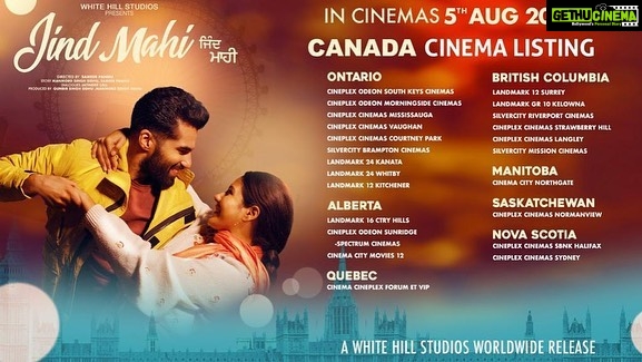 Sonam Bajwa Instagram - Cinema listing for Canada, UK, Australia, Newzealand, USA, UAE Overseas advance booking is open so grab your tickets now ❤️ Jind Mahi 5th August