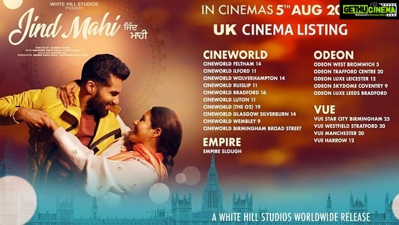 Sonam Bajwa Instagram - Cinema listing for Canada, UK, Australia, Newzealand, USA, UAE Overseas advance booking is open so grab your tickets now ❤️ Jind Mahi 5th August