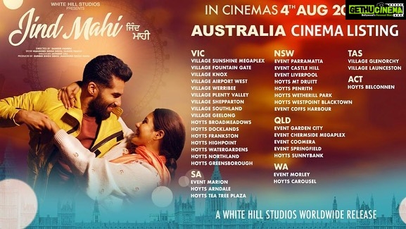 Sonam Bajwa Instagram - Cinema listing for Canada, UK, Australia, Newzealand, USA, UAE Overseas advance booking is open so grab your tickets now ❤️ Jind Mahi 5th August