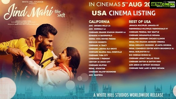 Sonam Bajwa Instagram - Cinema listing for Canada, UK, Australia, Newzealand, USA, UAE Overseas advance booking is open so grab your tickets now ❤️ Jind Mahi 5th August