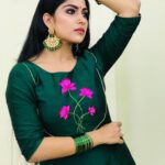 Swasika Instagram - Asianet shoot Lotus design Green kurthi Simple fashion statement 💚💚💚 @celery_designs thank u @abilashchicku