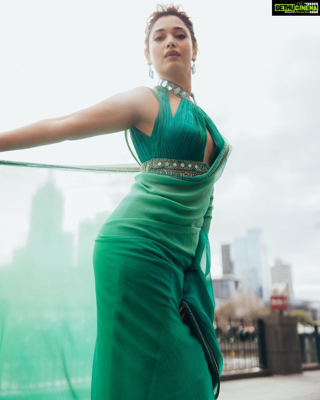 Tamannaah Instagram - Miss B in her Bollywood avatar💃🏻 #missbinmelbourne #iffm @iffmelbourne Outfit - @taruntahiliani Earrings - @anayah_jewellery Ring - @inezeofficial Stylist - @stylebyami with @tanyamehta27 Hair and Make up - @florianhurel Genz Digital Tadka- @prathacanser_03 Managed by- @gunjanchandwani Photographer- @louis_amal