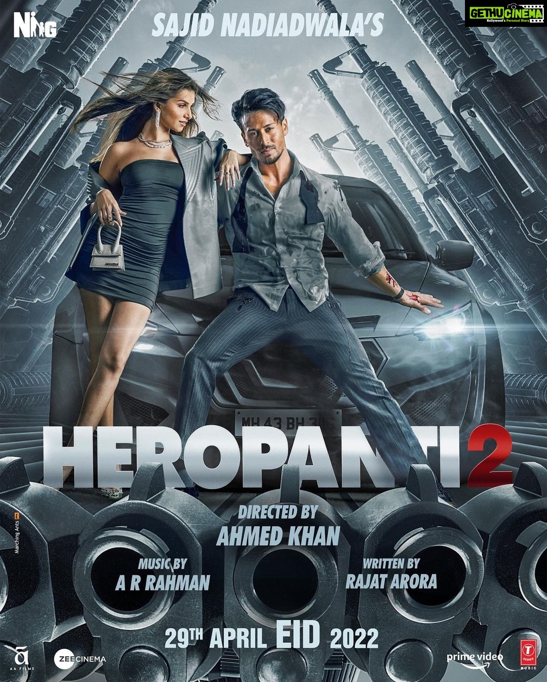 Tara Sutaria Instagram - Here we go!!! 💣🍿🎥 Dropping our new poster 💥 #SajidNadiadwala’s #Heropanti2 in cinemas near you this Eid, 29th April 2022 🤩 @tigerjackieshroff @khan_ahmedasas @arrahman @rajat__aroraa @nadiadwalagrandson @wardakhannadiadwala #Heropanti2OnEid