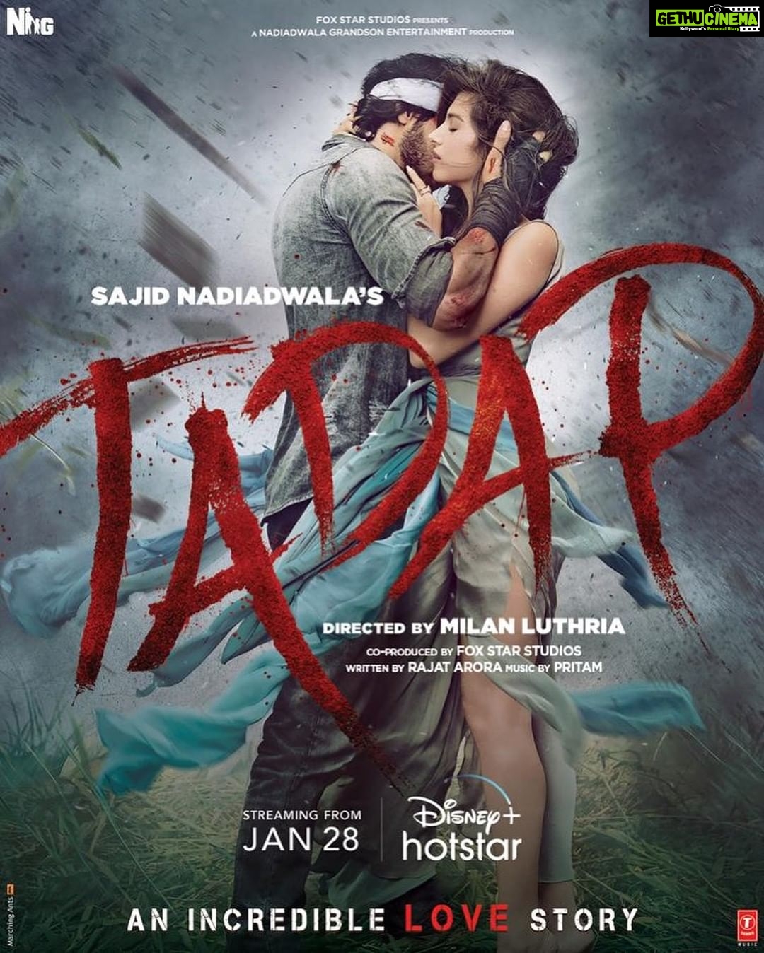 Tara Sutaria Instagram - So happy to share that #Tadap starts streaming on @disneyplushotstar from January 28! #TadapOnHotstar ❤️ #FoxStarStudios @ahan.shetty @milan.a.luthria @rajat__aroraa @ipritamofficial @wardakhannadiadwala @nadiadwalagrandson @foxstarhindi @tseries.official