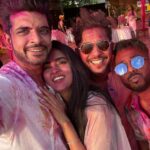 Tejasswi Prakash Instagram - yes yes she managed to put colour on me first.. happy holi from us to you!!