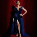 Tejasswi Prakash Instagram - Don’t tell people more than they need to know…sshhh🤫 . . . 📸 @visualaffairs_va Jewellery by @mozaati Heels by @londonrag_in Styled by @shrushti_216 Makeup by @sachinmakeupartist1 Hair by @hairbysharda . . . #blue #velvet #walk