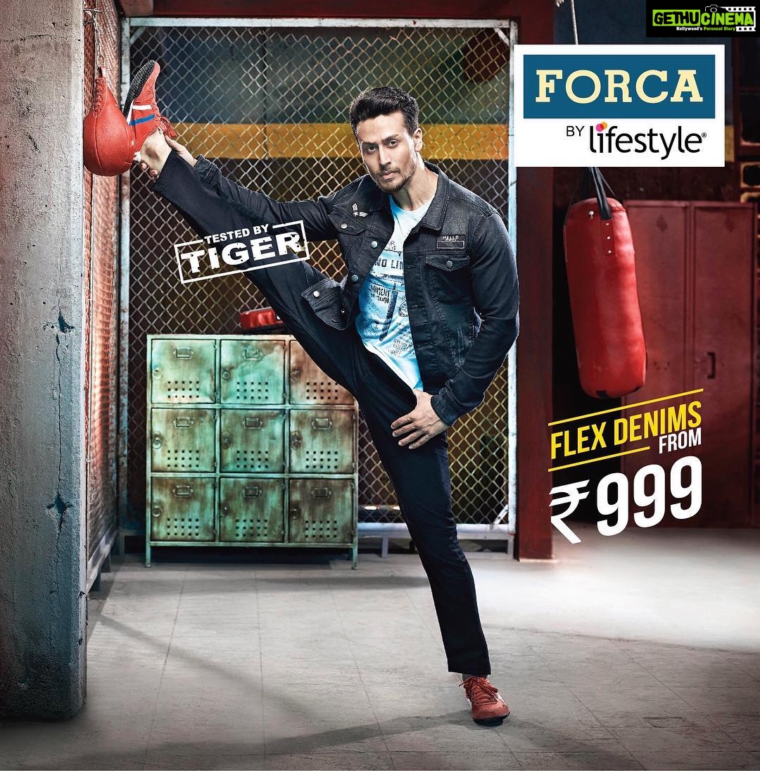 Tiger Shroff Instagram - All pumped up about the new collection of #TigerForForca Flex Denims – they pack a punch! Shop @lifestylestores or www.lifestylestores.com for the must-have Forca collection and don’t forget to tell me how much you love them!