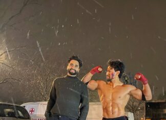 Tiger Shroff Instagram - Literally chilling with my Bossman aka Producer Saab aka Bro 💙❄️ #Ganapath @jackkybhagnani