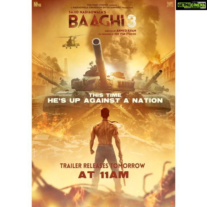Tiger Shroff Instagram - It’s been an incredible journey, but Ronnie's greatest battle is yet to be fought. Catch the explosive #Baaghi3 TRAILER TOMORROW AT 11AM🔥 . . #SajidNadiadwala @shraddhakapoor @riteishd @khan_ahmedasas @wardakhannadiadwala @foxstarhindi @nadiadwalagrandson