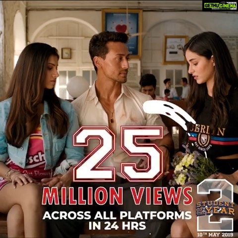 Tiger Shroff Instagram - Aapne mera din aur saal, dono bana diya! Thank you for the love!ππ» #SOTY2Trailer - http://bit.ly/SOTY2_Trailer @karanjohar @apoorva1972 @tarasutaria__ @ananyapanday @punitdmalhotra @dharmamovies @foxstarhindi @zeemusiccompany
