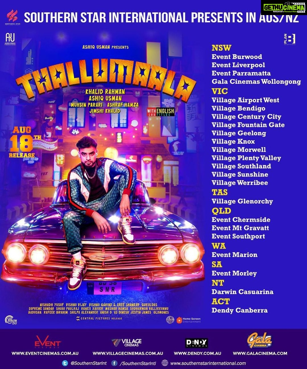 Tovino Thomas Instagram - Hello Australia ๐ฆ๐บ #thallumaala coming to Australia starting Aug 18th๐ Superb Response for the Mass Action Entertainer across the globe๐ฌ ๐ฅ Book your seats ๐ For tickets across all locations, Visit respective websites! More locations to be added next week! #Tovino #Kalyani @tovinothomas @kalyanipriyadarshan @ashiqusman @khalidh.rahman @lukman_avaran @saleem.padinharkkara @parari_muhsin @shinetomchacko_official @tovino_fans_army
