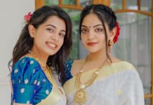 Ahana Kumar Instagram - sisters 🦋 ഓണാശംസകൾ ✨ Shot by @sk_abhijith Jewellery @regaljewellers_in Hair @brahma_hairandmakeup 🌼✨