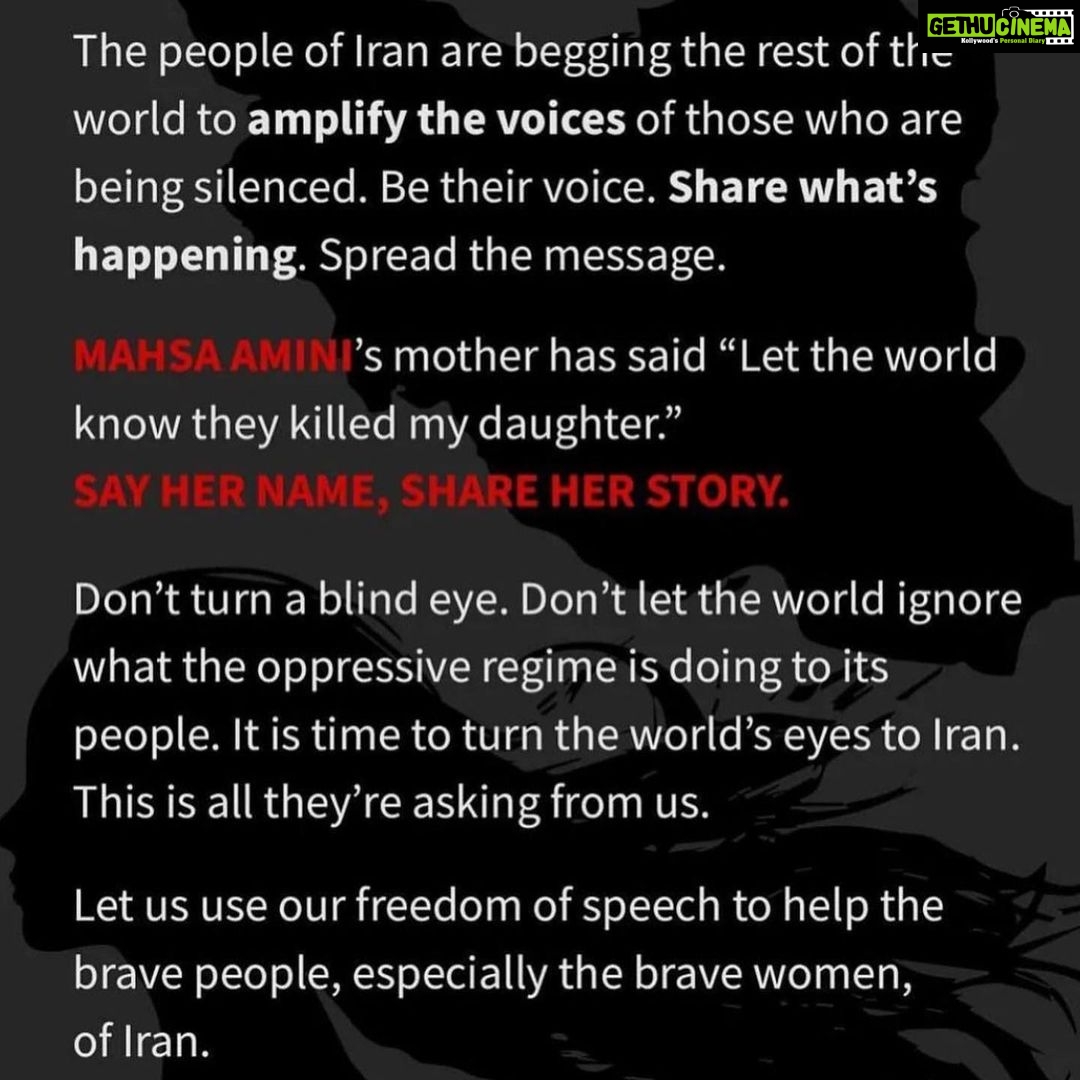 Amy Jackson Instagram - We see you, we hear you and we are with you #MahsaAmini