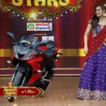 Ashu Reddy Instagram - Don't miss #comedystars this sunday only on @starmaa @oak_entertainments @errollasantosh @poojarao_ananth #ashureddy #starmaa #bikegift #bikelovers dress by @argalacouture9 🥳