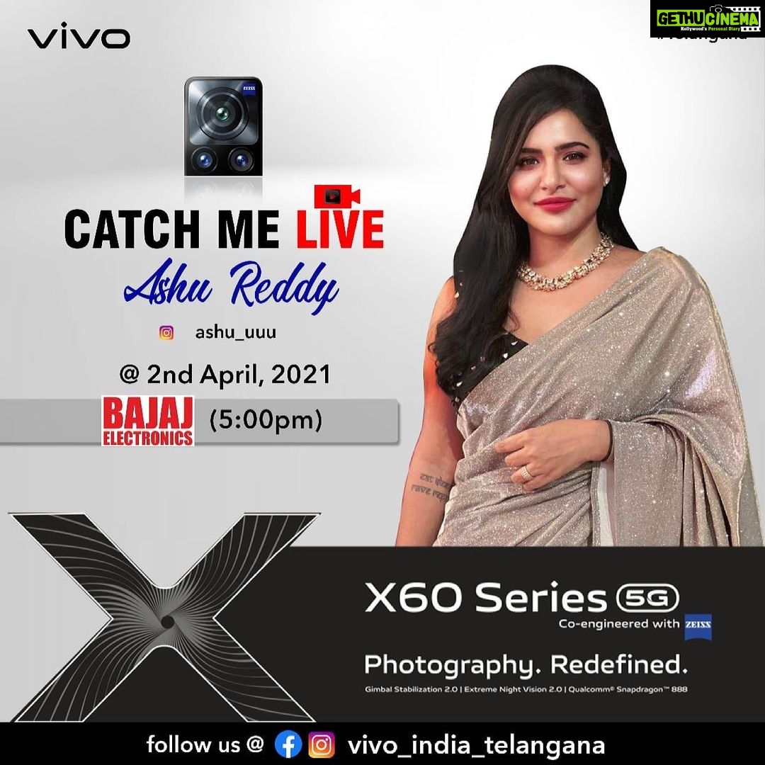 Ashu Reddy Instagram - Hey guys, Happy to share that I am invited to unbox the new Vivo x60 series mobile powered by Zeiss camera. Looking forward to catch up Live on April 2nd, 2021! 🥳🥳 #vivoX60series #vivoindia #vivo #vivox60 #vivox60pro #x60series #photographyRedefined #zeissbatis @vivo_india_telangana