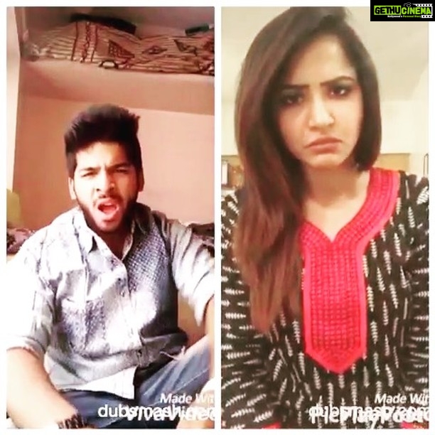 Ashu Reddy Instagram - Jalsa Dubsmash with @harish_kumar____ jibiri🤓 #powerstardubs #friendstogether🎈🙋🏻😬 #dubsforfun💙