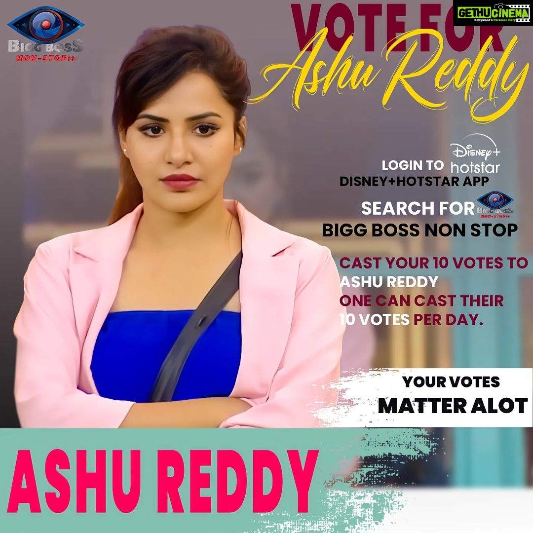 Ashu Reddy Instagram - Last Day Voting!.. VOTE FOR #Ashureddy Go cast your votes for her now on Disney hotstar Follow the steps and vote for her 1. login to Disney+Hotstar App 2. Search for Bigg Boss Non Stop 3. Cast your 10 Votes to Ashu Reddy One can cast their 10 Votes per day. Your votes matter alot 👍 Keep supporting Love you all❤️ - Team Ashu Reddy #BiggBossNonStop #biggbosstelugu #biggboss #disneyhotstar #Pichhekistha #bigbossott #foryou #supportashureddy #biggbossashureddy #gamer #warrior #love #support #voteforashureddy #instagram #supportyourashu