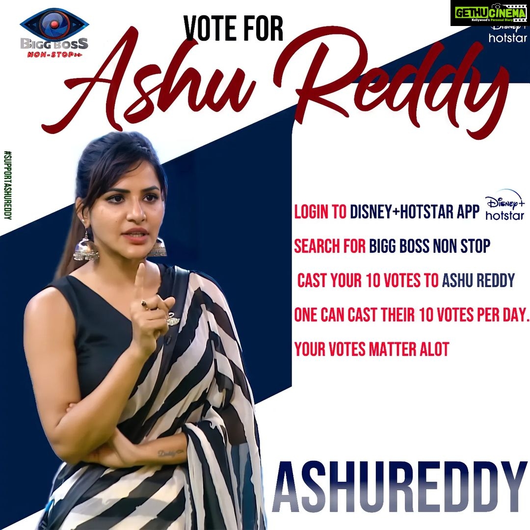 Ashu Reddy Instagram - It's Time To Save Our #Ashureddy Go cast your votes for her now on Disney hotstar Follow the steps and vote for her 1. login to Disney+Hotstar App 2. Search for Bigg Boss Non Stop 3. Cast your 10 Votes to Ashu Reddy One can cast their 10 Votes per day. Your votes matter alot 👍 Keep supporting Love you all❤️ - Team Ashu Reddy Outfit by @vedulaswardrobe #BiggBossNonStop #biggbosstelugu #biggboss #disneyhotstar #Pichhekistha #bigbossott #foryou #supportashureddy #biggbossashureddy #gamer #warrior #love #support #voteforashureddy #instagram #supportyourashu