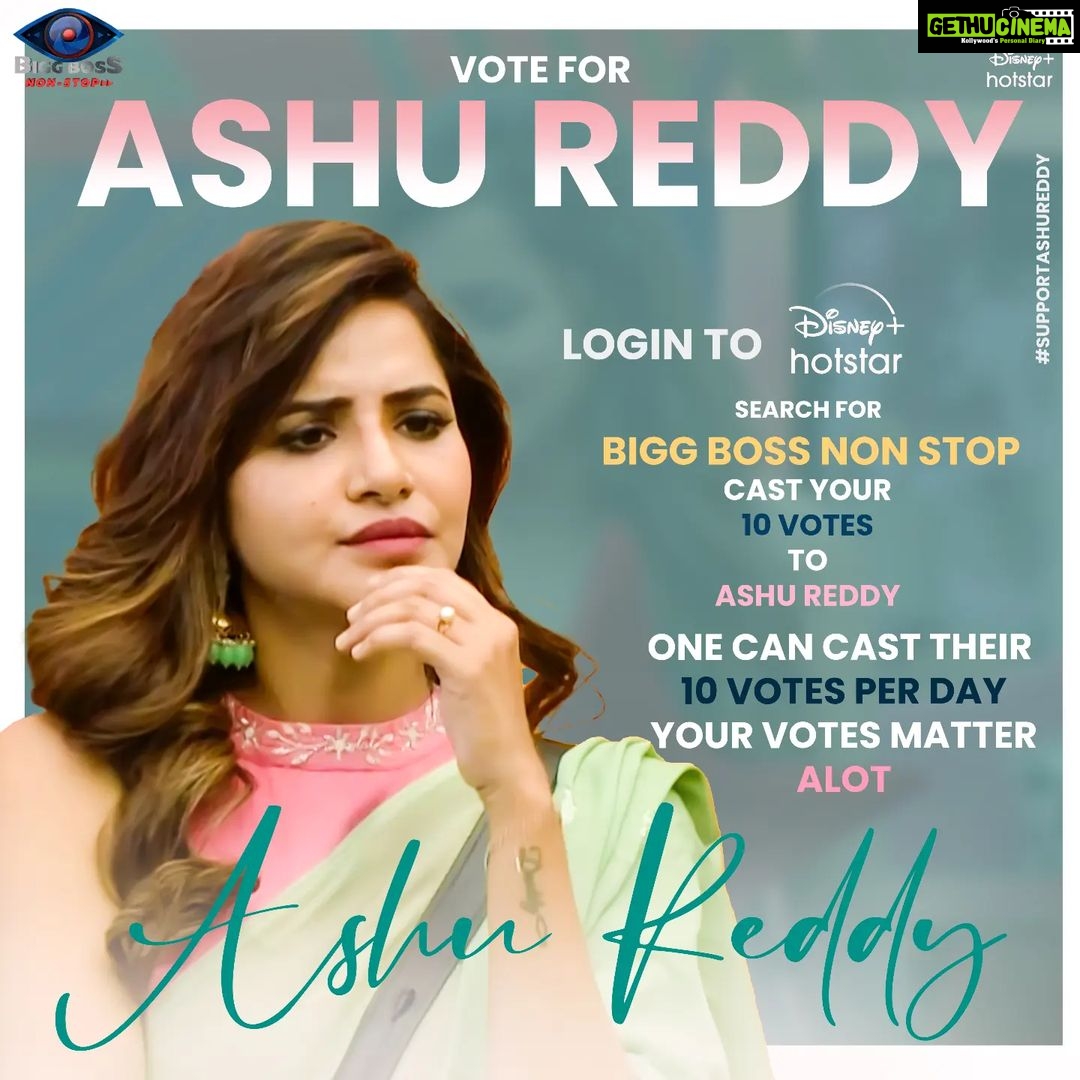 Ashu Reddy Instagram - It's Time To Save Our #Ashureddy Go cast your votes for her now on Disney hotstar Follow the steps and vote for her 1. login to Disney+Hotstar App 2. Search for Bigg Boss Non Stop 3. Cast your 10 Votes to Ashu Reddy One can cast their 10 Votes per day. Your votes matter alot 👍 Keep supporting Love you all❤️ - Team Ashu Reddy #BiggBossNonStop #biggbosstelugu #biggboss #disneyhotstar #Pichhekistha #bigbossott #foryou #supportashureddy #biggbossashureddy #gamer #warrior #love #support #voteforashureddy #instagram #supportyourashu