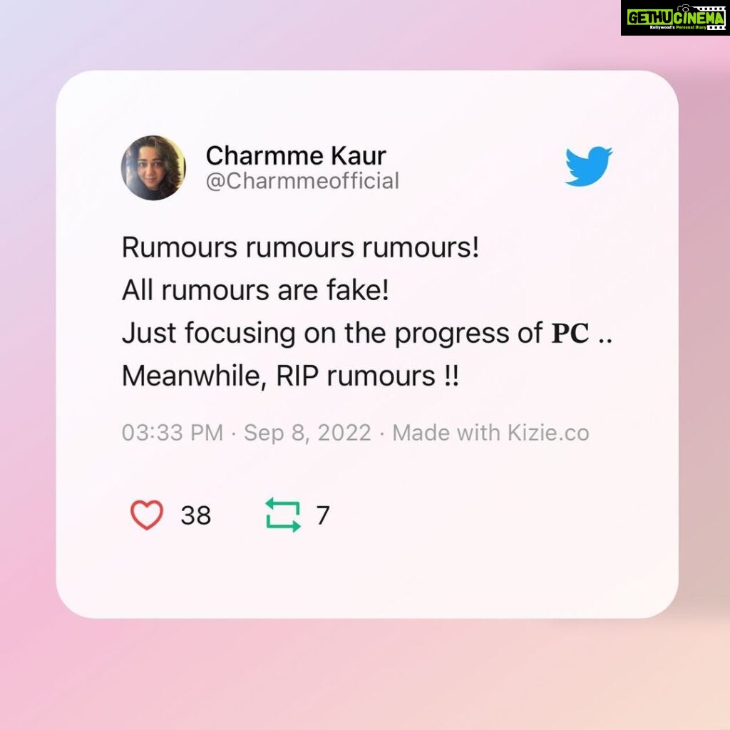 Charmy Kaur Instagram - Rumours rumours rumours! All rumours are fake! Just focusing on the progress of 𝐏𝐂 .. Meanwhile, RIP rumours !! @puriconnects
