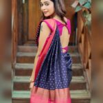Dharsha Gupta Instagram - 💗💙Happy Weekend💙💗 Hairstylist- @anuv_mua Saree & Blouse- @ivalinmabia