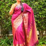 Himaja Instagram – Traditional kanchi Aarni saree with a beautiful seven line boarder. I’m in love with this saree from @southindiashopping made my day even more special. #kanchi #kanchisaree #saree #sareelove