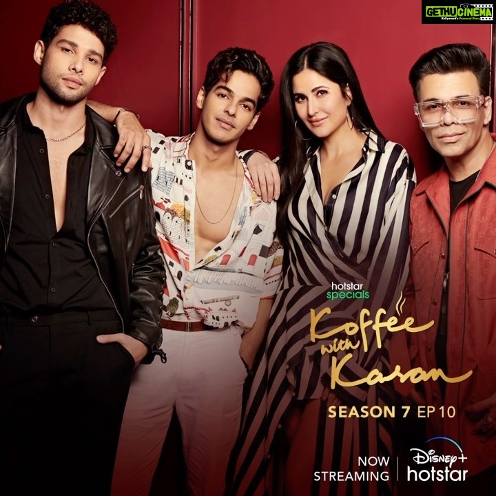 Karan Johar Instagram - Watch this trio create an uproar on the Koffee couch in this episode! #HotstarSpecials #KoffeeWithKaranS7, Episode 10 now streaming only on Disney+ Hotstar. @disneyplushotstar @katrinakaif @siddhantchaturvedi @ishaankhatter @apoorva1972 @jahnviobhan @aneeshabaig @dharmaticent
