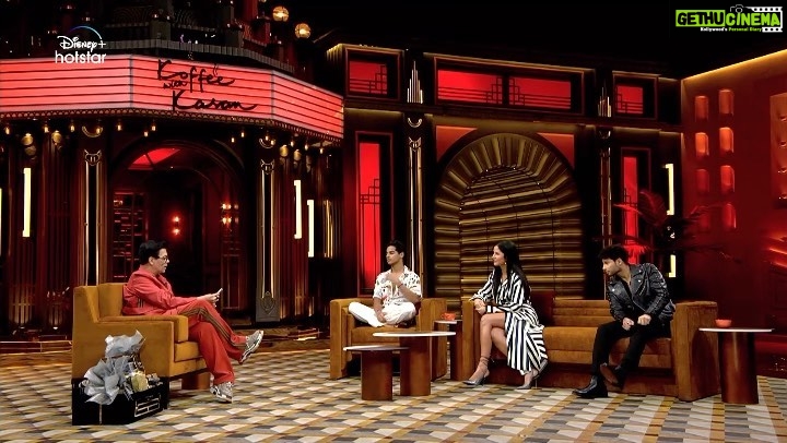 Karan Johar Instagram - The bringers of absolute chaos & unabashed laughter on the koffee couch is this trio!👏🏻👏🏻👏🏻 #HotstarSpecials #KoffeeWithKaranS7, Episode 10 streaming this Thursday 12:00 am only on Disney+ Hotstar. @disneyplushotstar @katrinakaif @siddhantchaturvedi @ishaankhatter @apoorva1972 @jahnviobhan @aneeshabaig @dharmaticent
