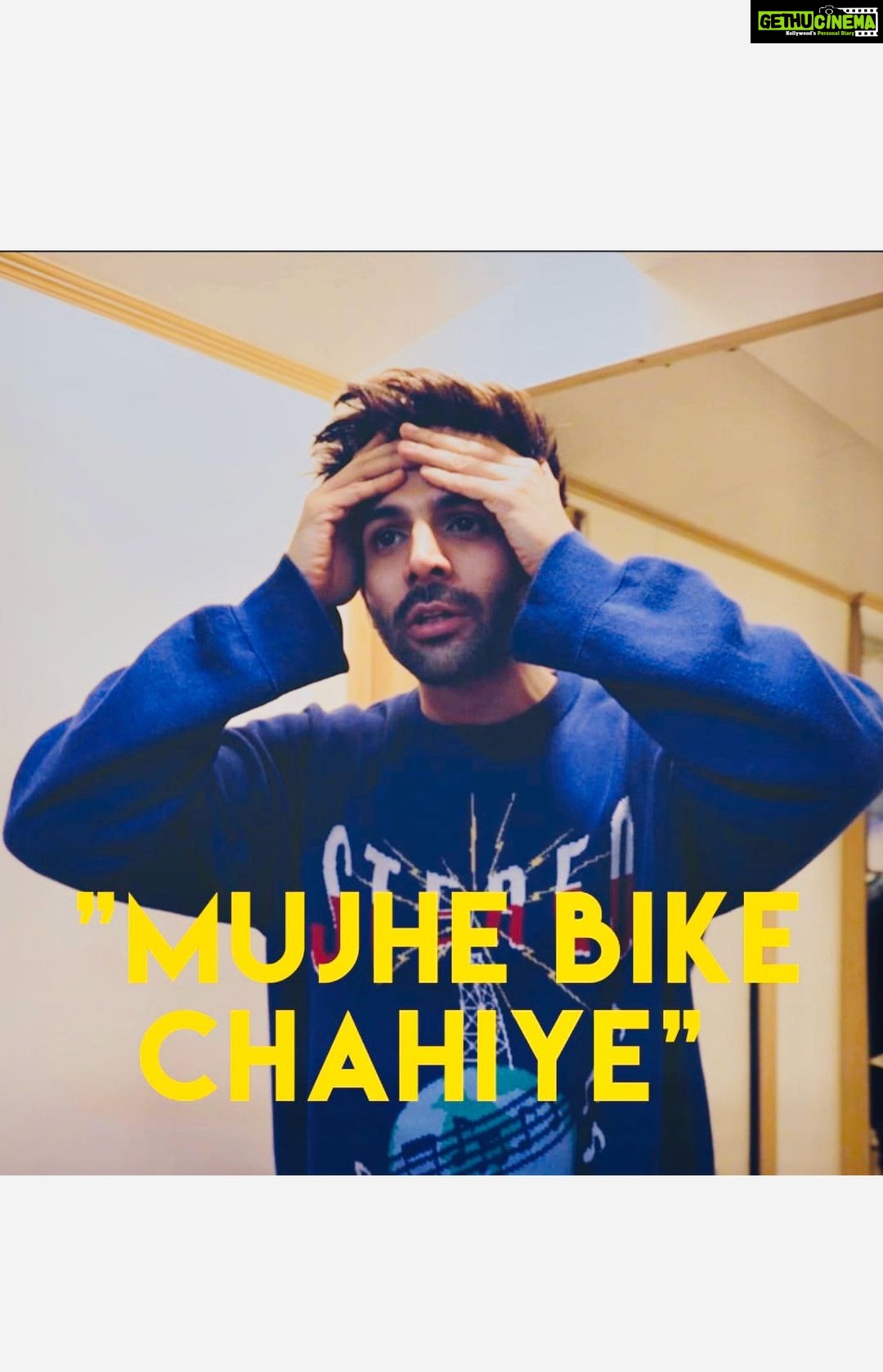 Kartik Aaryan Instagram - . “Mujhe Bike Chahiye” 🏍 #KartikAaryanBabySteps 😇 .... Link in Bio ▶️ 👨🏻💻 to watch the full video☄️