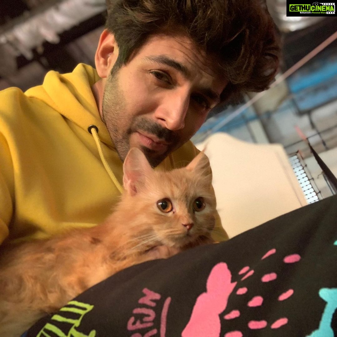 Kartik Aaryan Instagram - Rehearsing lines with my fav costar 😻