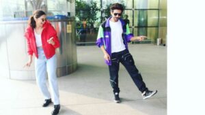 Kartik Aaryan Instagram - #DheemeDheemeChallenge has reached d next level 🔥 @deepikapadukone 💃🏻🕺🏻 Too much fun 🎶 Terminal 2 Chatrapati Shivaji Terminal Mumbai