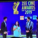 Kartik Aaryan Instagram - My Priceless Moment... Mummy-Papa on stage with me while I receive the Award for Best Actor in comic role in front of them for Sonu❤ ❤️