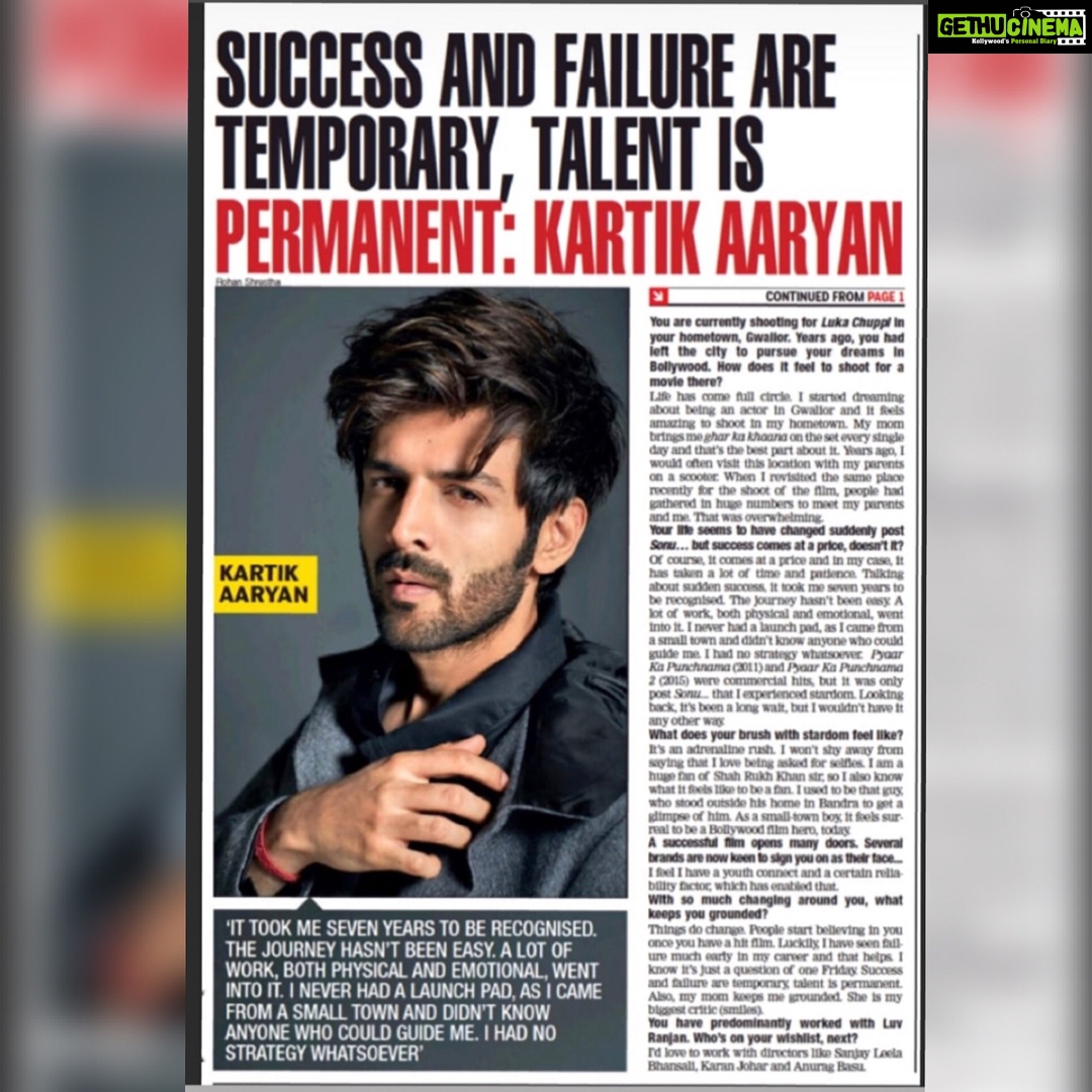 Kartik Aaryan Instagram - Thank you @mumbaigirl14 for the wonderful interview ❤️ @bombaytimesofficial 🙏🏻