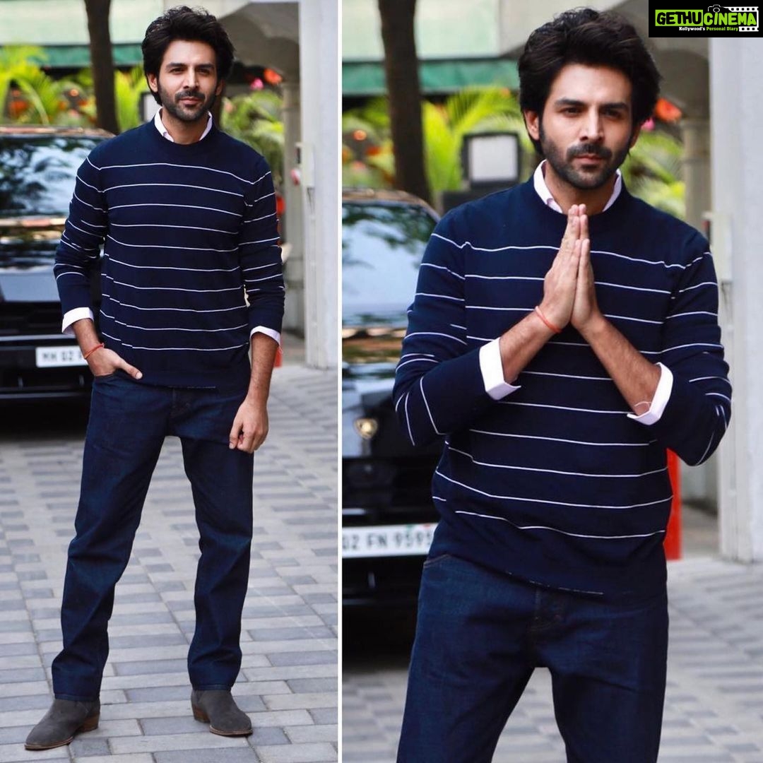 Kartik Aaryan Instagram - Aap dekhte rahiye Main Promote karta rahunga ππ» #BhoolBhulaiyaa2 in Theatres π₯π€π» #Repost @voompla With #BhoolBhulaiyaa2's strong run at the box office still on, @kartikaaryan arrives at T-Series office today!