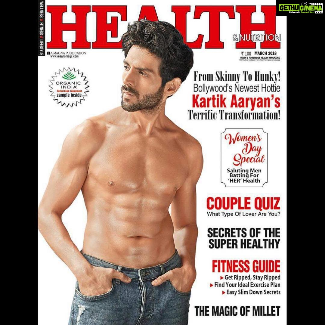 Kartik Aaryan Instagram - On the March Cover of #Health&Nutrition Magazine 💪🏻 ‘Vegetarian Cover Boy ‘ 🌱 ✅