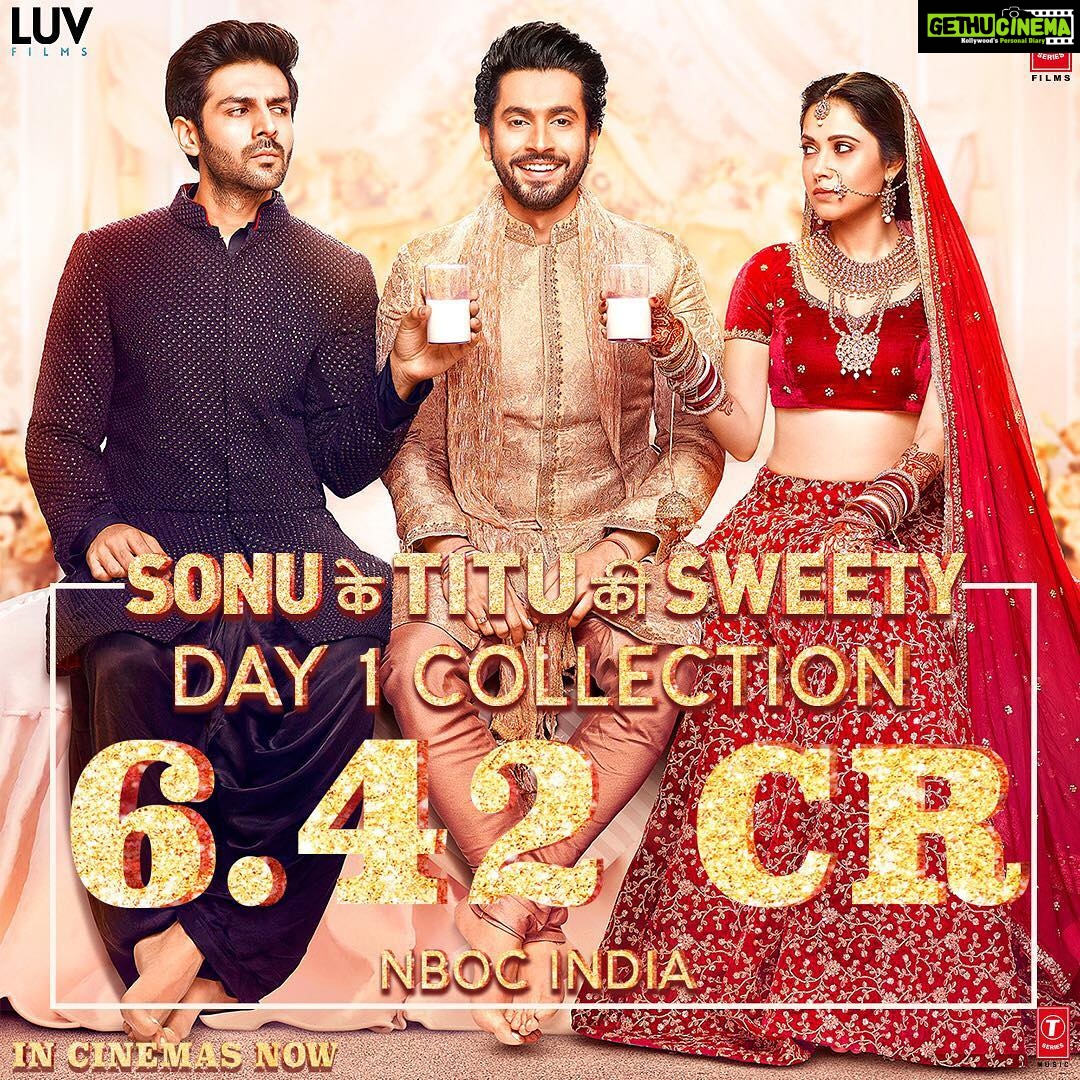 Kartik Aaryan Instagram - THIRD HIGHEST OPENER !!!ππ€πΌππ Thank you so much for an overwhelming responseππ» #SonukeTitukiSweety @nushratbharucha @mesunnysingh @tseries.official @luv_films #luvranjan @gargankur82