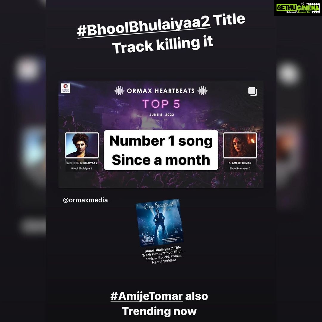 Kartik Aaryan Instagram - #BhoolBhulaiyaa2TitleTrack TRENDING No 1 Everywhere 🔥🔥 Keep Listening !! #AmijeTomar also joins in 🤙🏻❤️ #BhoolBhulaiyaa2 in Theatres !!