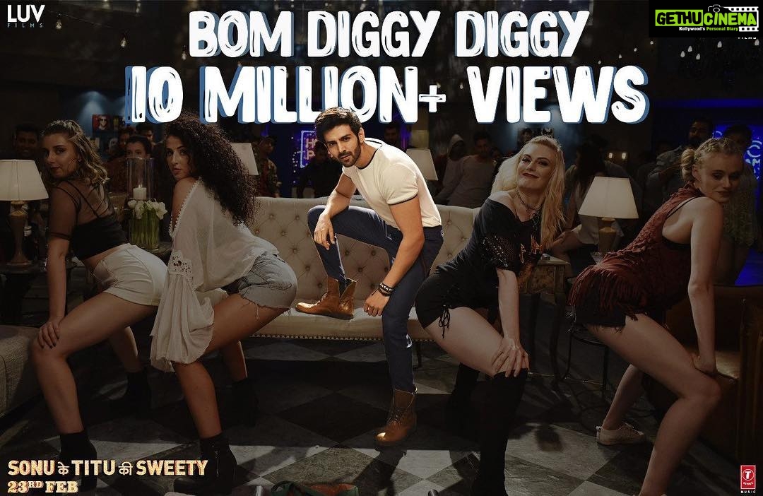 Kartik Aaryan Instagram - Ten million views already šš #Bomdiggydiggy rocking it big time !! #Bomdiggy ā¤ļøā¤ļø @iamzackknight @jasminwalia @tseries.official @mesunnysingh @boscomartis @nushratbharucha @kumaar2019 #luvranjan @gargankur82 @luv_films @adityadevmusic