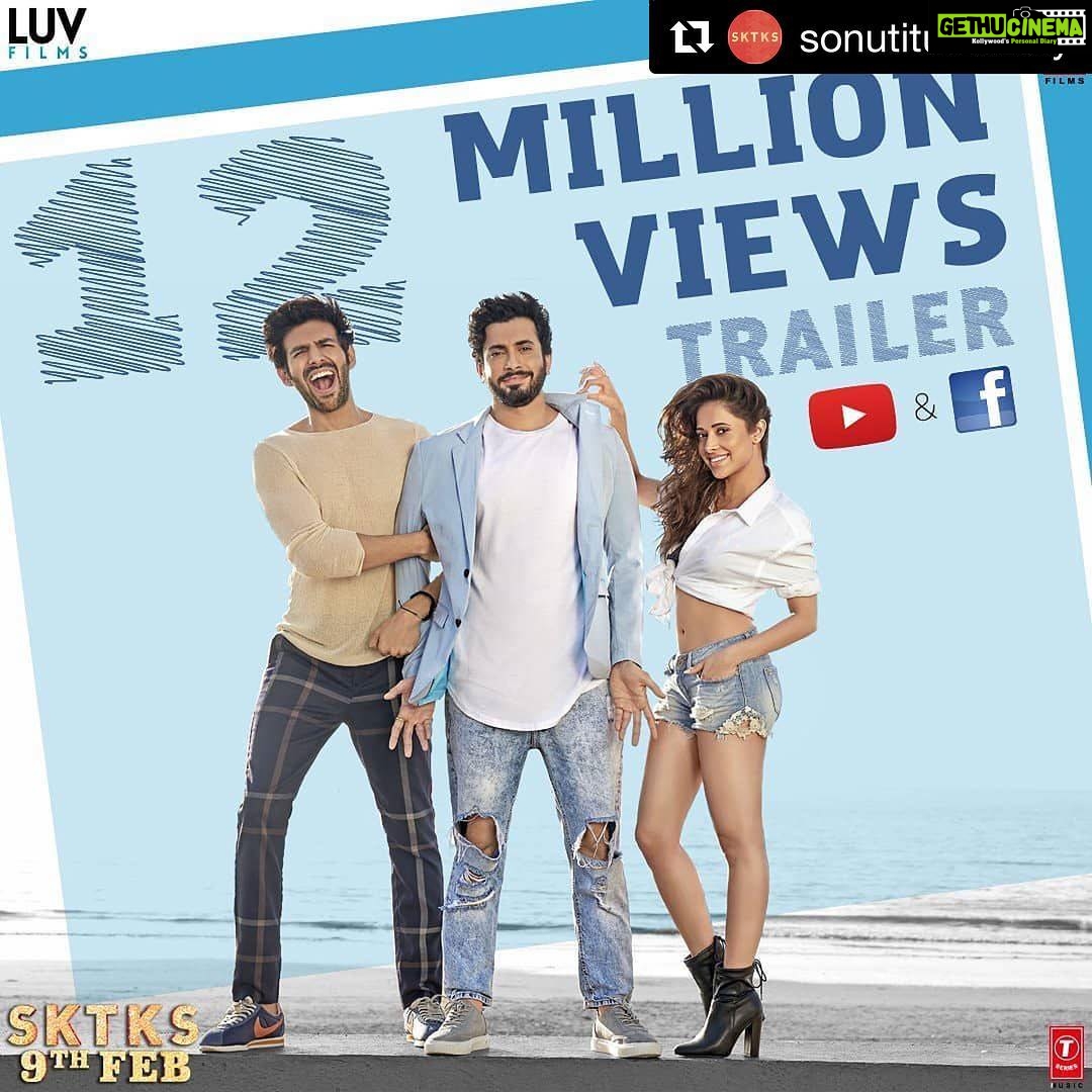 Kartik Aaryan Instagram - 12 MILLION VIEWS IN 48 HRS ππ» #Repost @sonutitusweety γ»γ»γ» 12 million views in 2 days! π The Bromance vs Romance war is catching up! β€π€π» Watch the trailer here now, link in bio! #sonuketitukisweety