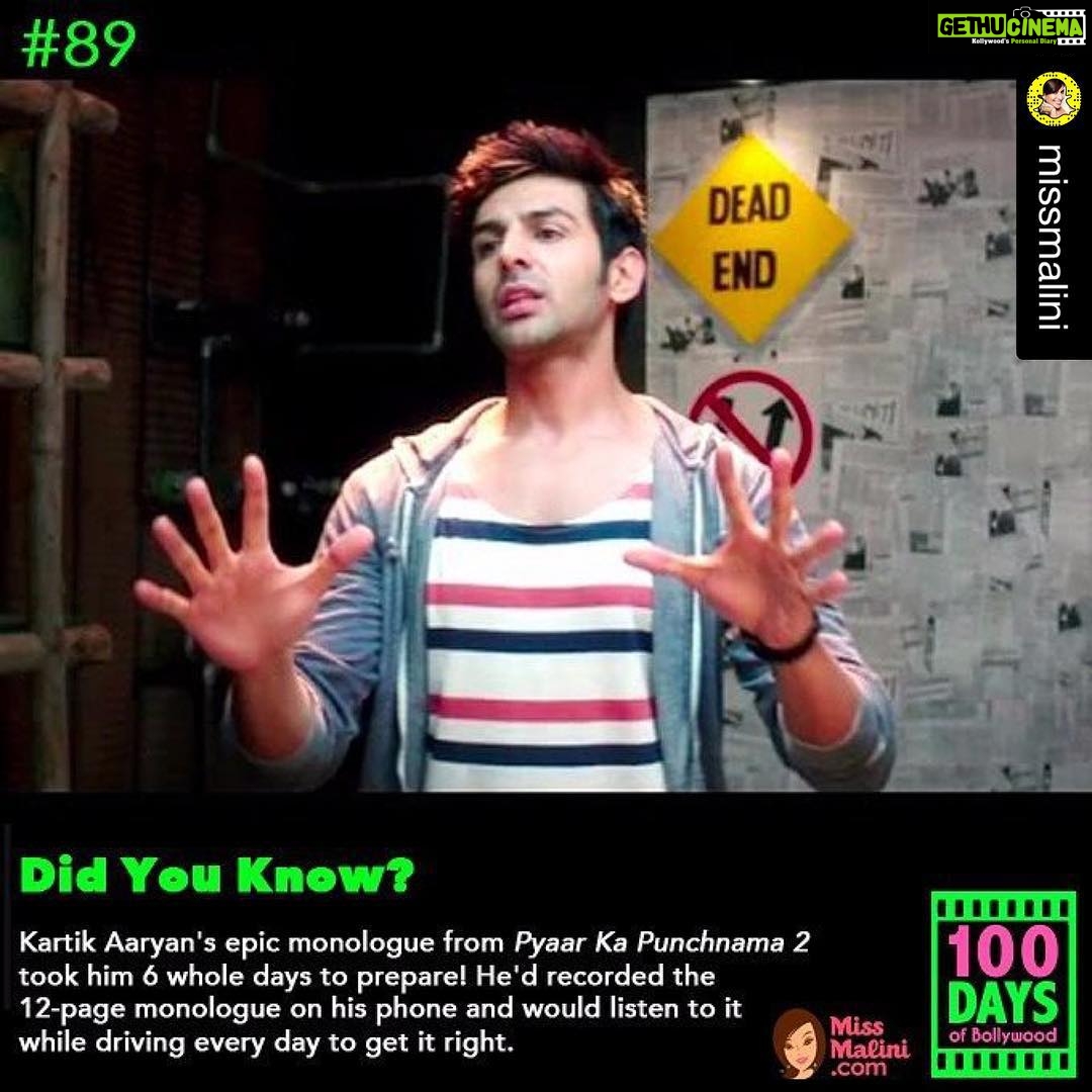 Kartik Aaryan Instagram - #Repost @missmalini with @repostapp. ・・・ What a monologue! @kartikaaryan <3 #100DaysOfBollywood #Day89 #MM100Days Thank you #missmalini @teammissmalini
