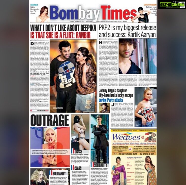 Kartik Aaryan Instagram - Mom was happy reading the paper this morning ☕️ #johnnydepp #madonna #deepikapadukone #ranbirkapoor #justinbieber #katrinakaif #ladygaga ........ #kartikaaryan👶🏻 Thanx @bombaytimesofficial