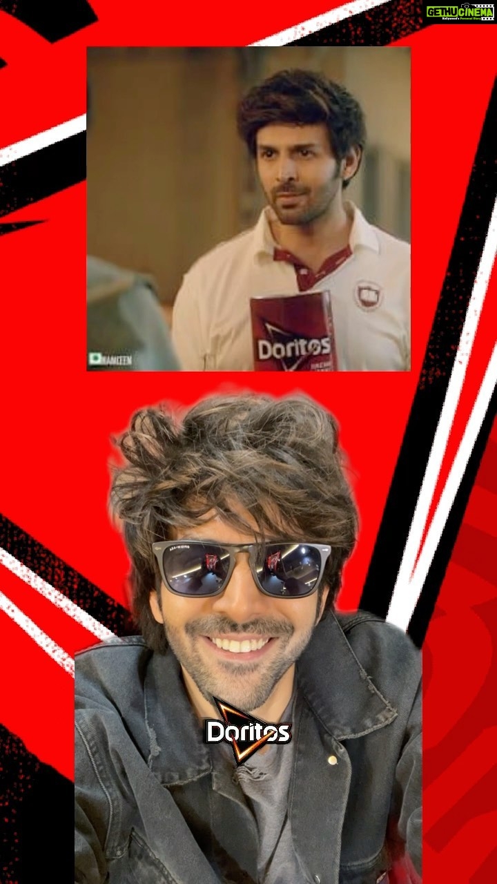 Kartik Aaryan Instagram - Bat mere haath mein , par decision aapke haath mein π€π» I nominate @chrisgayle333 and @ravindra.jadeja π Are you #TeamHeart or #TeamSmart Try the filter now !! β€οΈ #BoldChoice #ForTheBold #Doritos