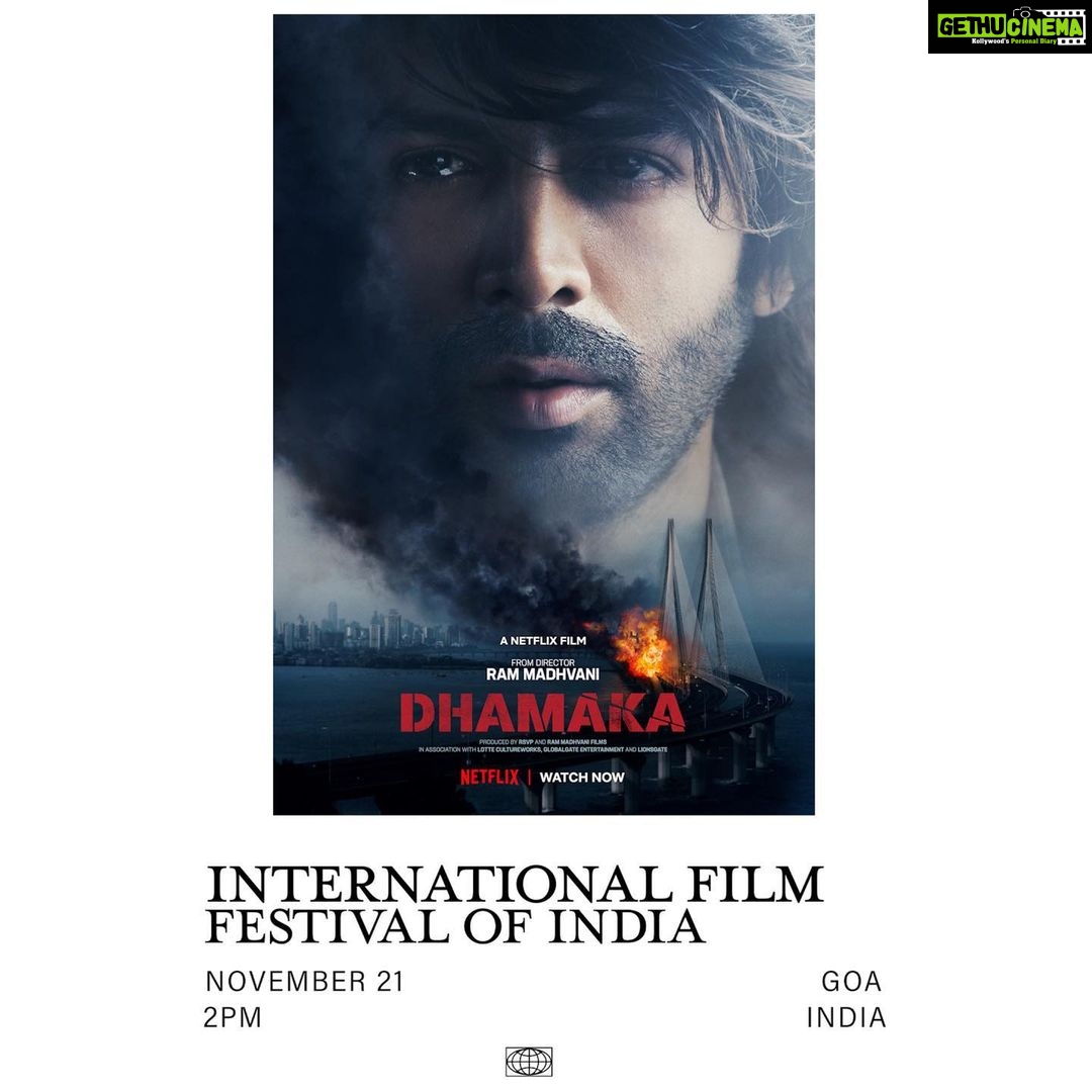 Kartik Aaryan Instagram - Its an honour 🙏🏻 #Dhamaka is being screened at IFFI which I always visited as a fanboy ❤️ @iffigoa Mumbai, Maharashtra
