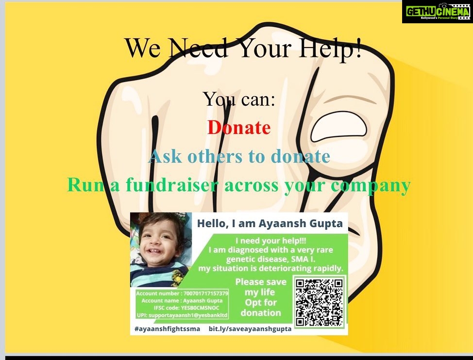 Kartik Aaryan Instagram - I request you guys to please help as much as y’all can 🙏🏽 Ayaansh needs world’s most expensive drug. He has been suffering from Spinal Muscular Atrophy. His treatment would approximately cost Rs 16,00,00,000. Your donation can guide the family to reach their fund goals. Donation link in bio. *NEFT / IMPS / RTGS* *(From Banks in India only)* ================ Account number: 700701717157379 Account name: Ayaansh Gupta IFSC code: YESB0CMSNOC *UPI Handle:* supportayaansh1@yesbankltd