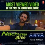 Kartik Aaryan Instagram - #NachungaAise becomes the Most Viewed video in the past 24hrs WORLDWIDE 🌍 🔥 🔥 Thank you for all the love 🙏🏻 . . #Repost @tseries.official Feels like Arya has already become the new dancing star. #NachungaAise crosses 18M+ views in 24 hours. #tseries #BhushanKumar @Kartikaaryan @millindgaba @goldenwords31 @omraut @retrophiles1
