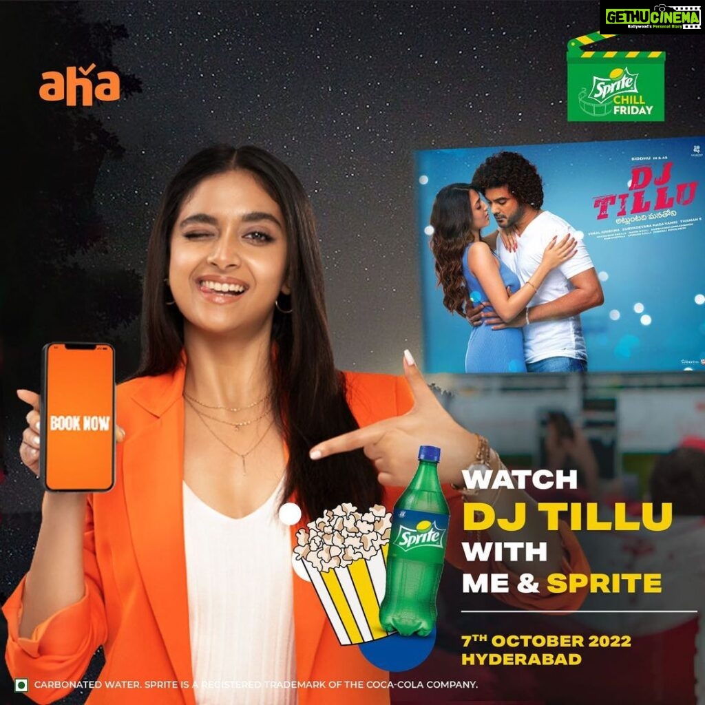 Keerthy Suresh Instagram - Come find me at Hyderabad’s most Chill Friday. Join me for an amazing experience of picnic style screening of DJ Tillu   Y’all coming? Drop a comment Snacks & Sprite on house! Venue – Novotel Hyderabad Convention Centre Time – 7pm onwards Grab your bean bag NOW! @Sprite_india @ahavideoIn @Clubsunsetcinema #SpriteFridayRelease #Sprite #Aha #ClubSunsetCinema #SpriteChillFriday