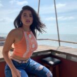 Ketika Sharma Instagram - The sea breeze and me having a moment #goa #stunning #amid #shoot #grateful #best #time #orange #denim #feels #breeze #sea #baby #love #light #pleasing #colours #of #nature #serene