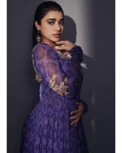 Ketika Sharma Instagram - Into the ☀️ Wearing @issadesignerstudio Jewellery @samskruthi_silver Styled by @rashmitathapa Styling team @aishwarya128 @wallofashion_ Shot by @arifminhaz Photo Asst @thejaswitanneru #throwback #styled #purple #anarkali #sunkissed #mood #loveandlight